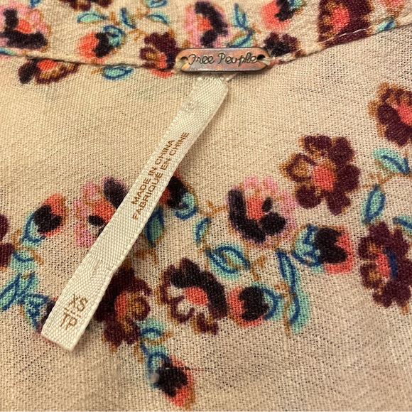 FREE PEOPLE PINK FLORAL LONG SLEEVE 
BUTTON DOWN SHIRT DRESS XS - Picture 5 of 5